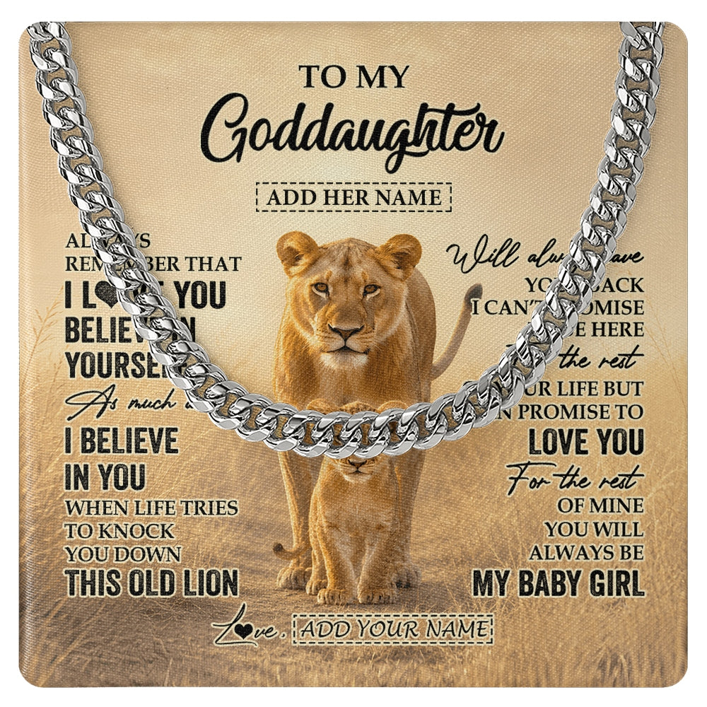 Cuban Link Chain Necklace Stainless Steel | 1 | Personalized To My Goddaughter Gifts Necklace From Godmother Aunt Always Remember Lion Gifts For Goddaughter Birthday Christmas Custom Gift Box Message Card | https://siriusteestore.