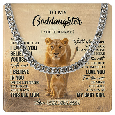 Cuban Link Chain Necklace Stainless Steel | 1 | Personalized To My Goddaughter Gifts Necklace From Godmother Aunt Always Remember Lion Gifts For Goddaughter Birthday Christmas Custom Gift Box Message Card | https://siriusteestore.