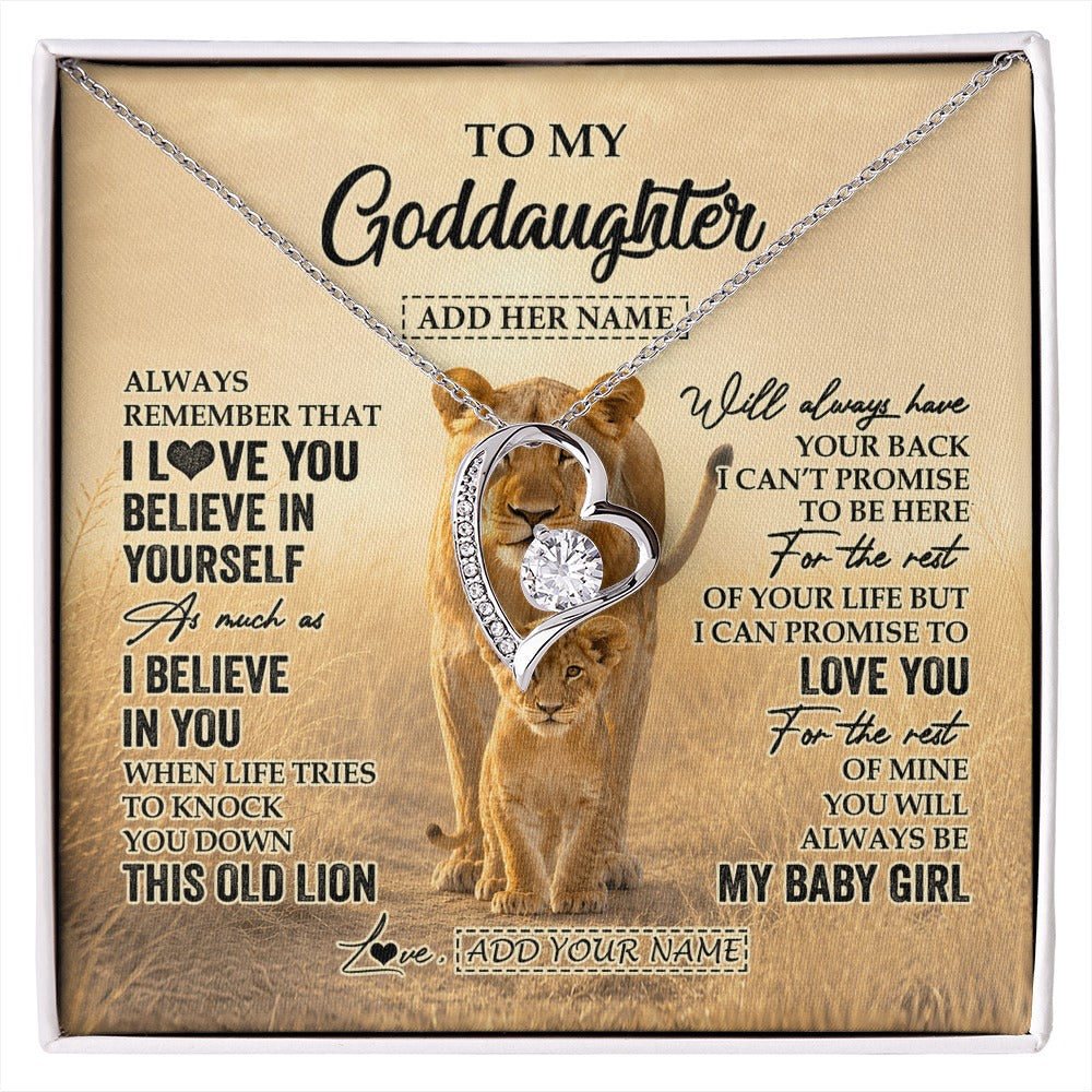 Forever Love Necklace 14K White Gold Finish | 1 | Personalized To My Goddaughter Gifts Necklace From Godmother Aunt Always Remember Lion Gifts For Goddaughter Birthday Christmas Custom Gift Box Message Card | https://siriusteestore.