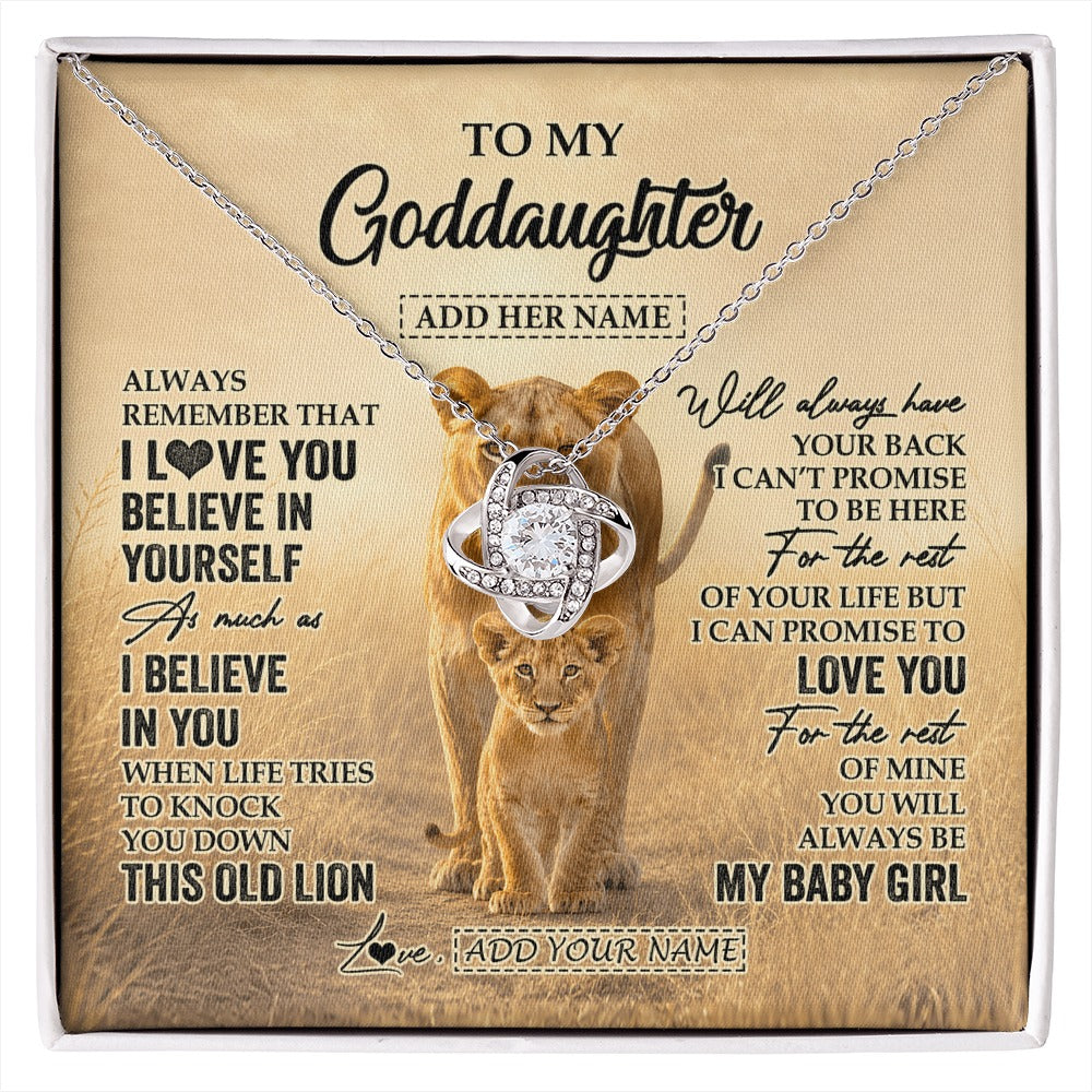 Love Knot Necklace 14K White Gold Finish | 1 | Personalized To My Goddaughter Gifts Necklace From Godmother Aunt Always Remember Lion Gifts For Goddaughter Birthday Christmas Custom Gift Box Message Card | https://siriusteestore.