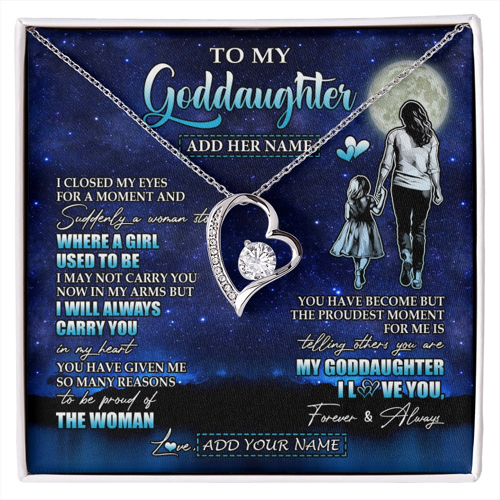 Forever Love Necklace 14K White Gold Finish | 1 | Personalized To My Goddaughter Gifts Necklace From Godmother Aunt I Closed My Eyes For A Moment Goddaughter Birthday Graduation Christmas Gift Box Message Card | siriusteestore.myshopify