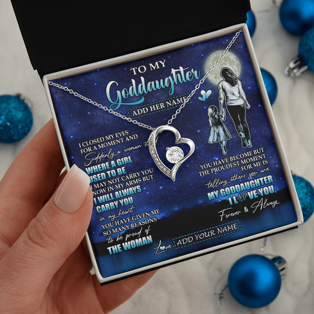 Forever Love Necklace 14K White Gold Finish | 2 | Personalized To My Goddaughter Gifts Necklace From Godmother Aunt I Closed My Eyes For A Moment Goddaughter Birthday Graduation Christmas Gift Box Message Card | siriusteestore.myshopify