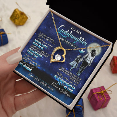 Forever Love Necklace 18K Yellow Gold Finish | 2 | Personalized To My Goddaughter Gifts Necklace From Godmother Aunt I Closed My Eyes For A Moment Goddaughter Birthday Graduation Christmas Gift Box Message Card | siriusteestore.myshopify