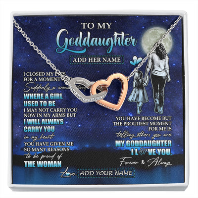 Interlocking Hearts Necklace Stainless Steel & Rose Gold Finish | 1 | Personalized To My Goddaughter Gifts Necklace From Godmother Aunt I Closed My Eyes For A Moment Goddaughter Birthday Graduation Christmas Gift Box Message Card | siriusteestore.myshopify