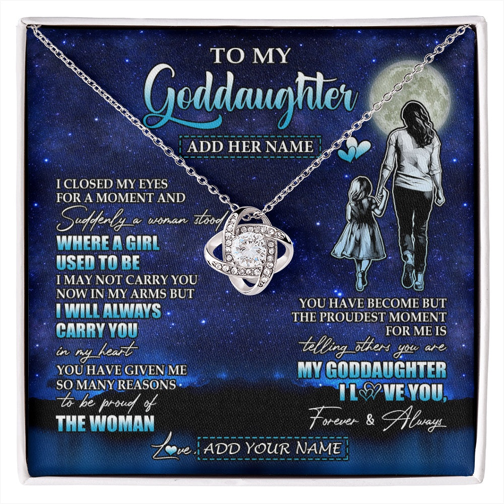 Love Knot Necklace 14K White Gold Finish | 1 | Personalized To My Goddaughter Gifts Necklace From Godmother Aunt I Closed My Eyes For A Moment Goddaughter Birthday Graduation Christmas Gift Box Message Card | siriusteestore.myshopify