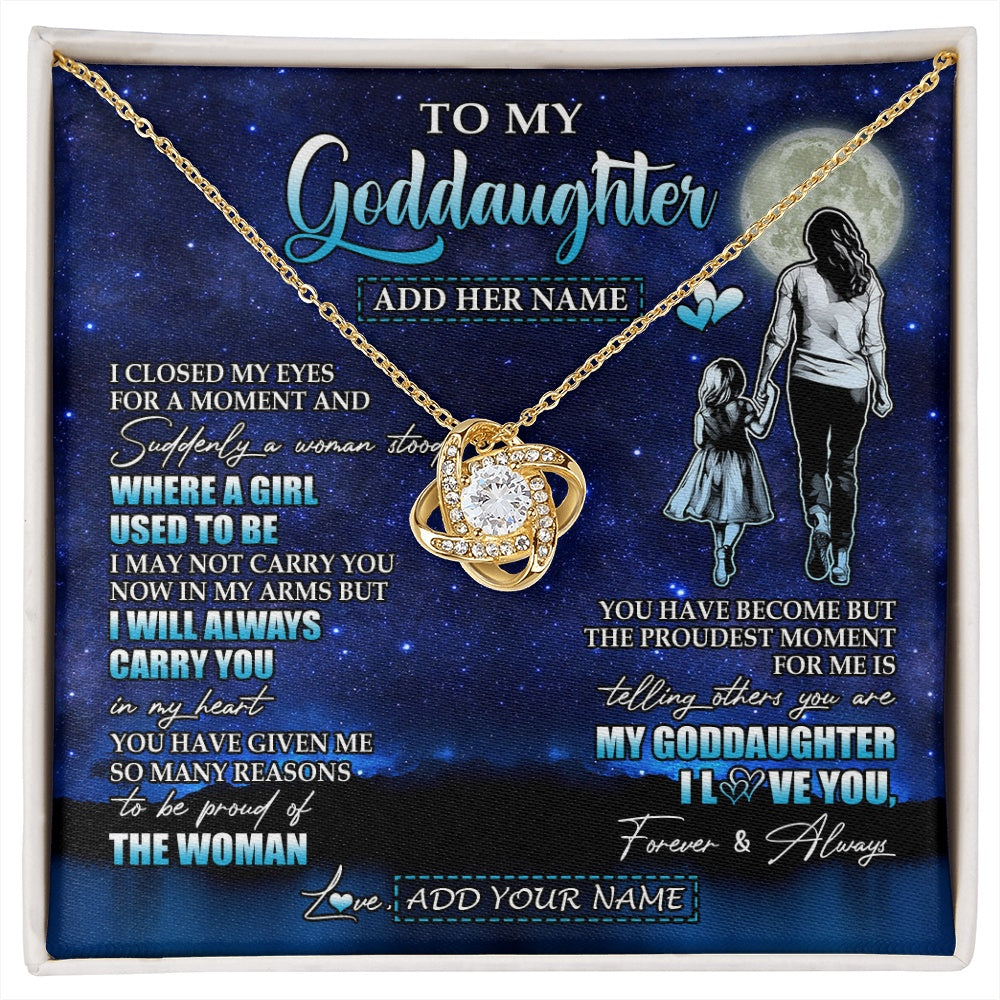 Love Knot Necklace 18K Yellow Gold Finish | 1 | Personalized To My Goddaughter Gifts Necklace From Godmother Aunt I Closed My Eyes For A Moment Goddaughter Birthday Graduation Christmas Gift Box Message Card | siriusteestore.myshopify