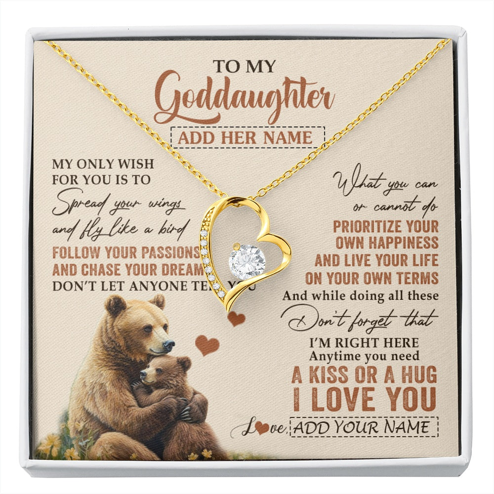 Forever Love Necklace 18K Yellow Gold Finish | 1 | Personalized To My Goddaughter Gifts Necklace From Godmother Bear My Only Wish For You Goddaughter Birthday Gifts Graduation Christmas Gift Box Message Card | siriusteestore.myshopify