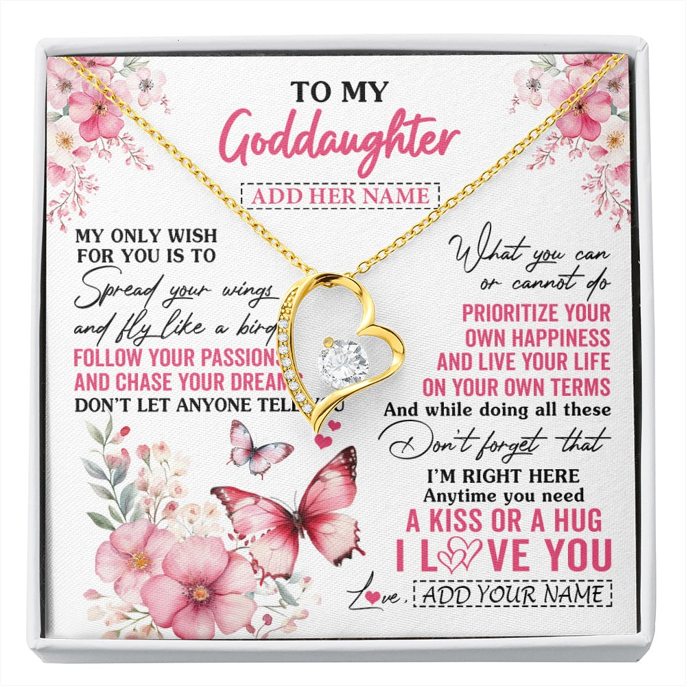 Forever Love Necklace 18K Yellow Gold Finish | 1 | Personalized To My Goddaughter Gifts Necklace From Godmother Butterfly My Only Wish For You Goddaughter Birthday Gifts Christmas Gift Box Message Card | siriusteestore.myshopify