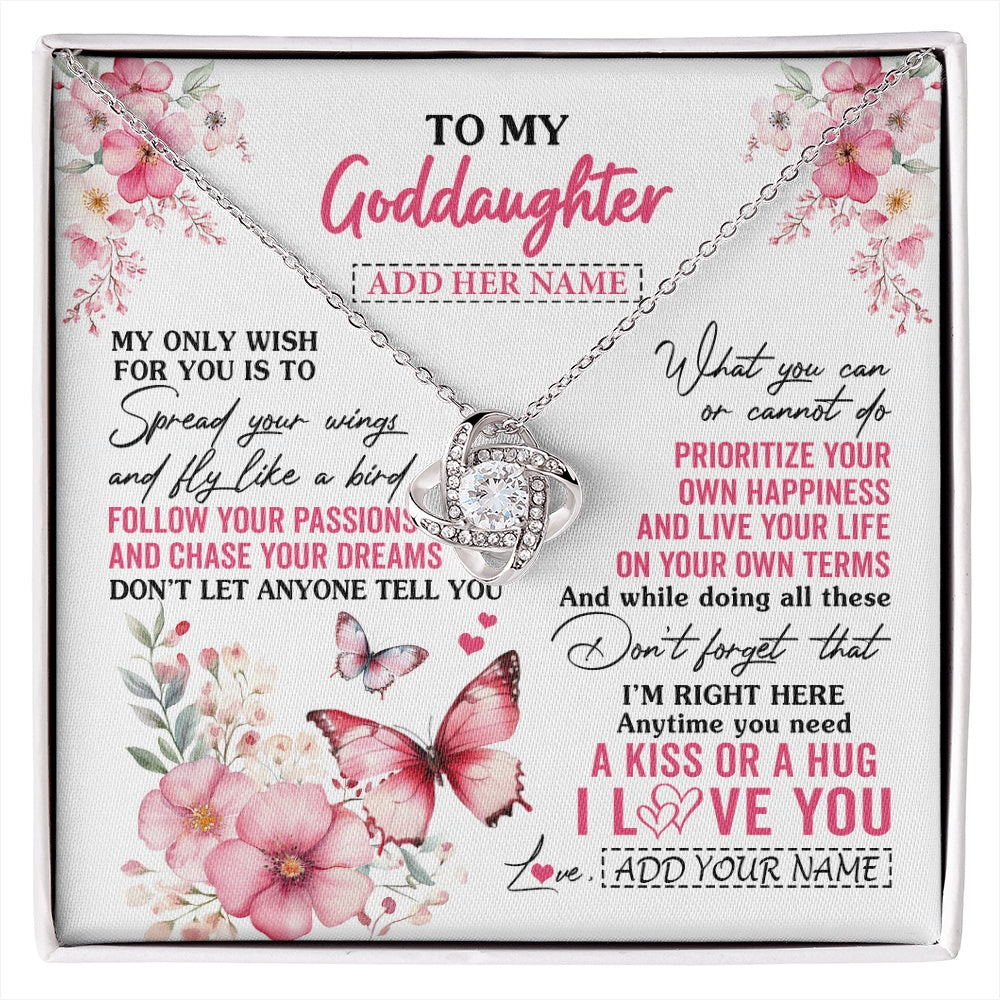 Love Knot Necklace 14K White Gold Finish | 1 | Personalized To My Goddaughter Gifts Necklace From Godmother Butterfly My Only Wish For You Goddaughter Birthday Gifts Christmas Gift Box Message Card | siriusteestore.myshopify