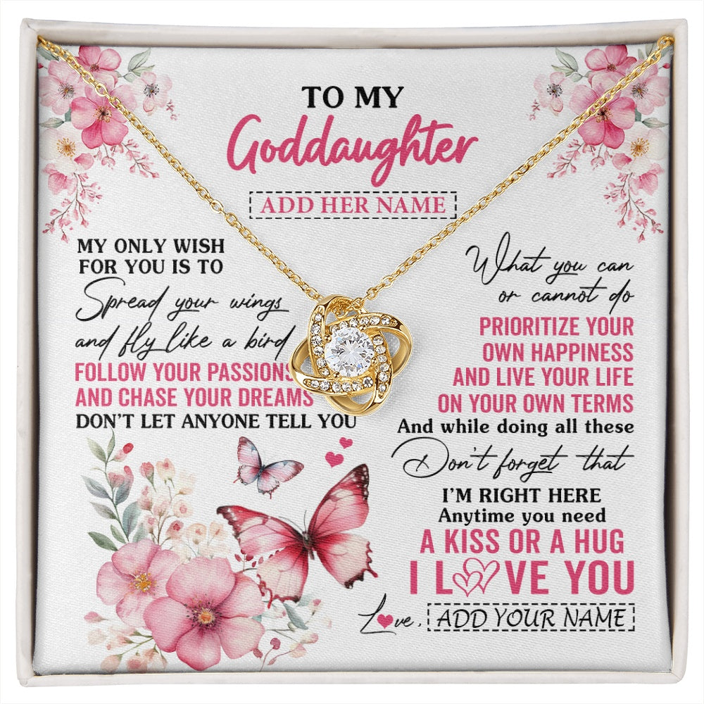 Love Knot Necklace 18K Yellow Gold Finish | 1 | Personalized To My Goddaughter Gifts Necklace From Godmother Butterfly My Only Wish For You Goddaughter Birthday Gifts Christmas Gift Box Message Card | siriusteestore.myshopify