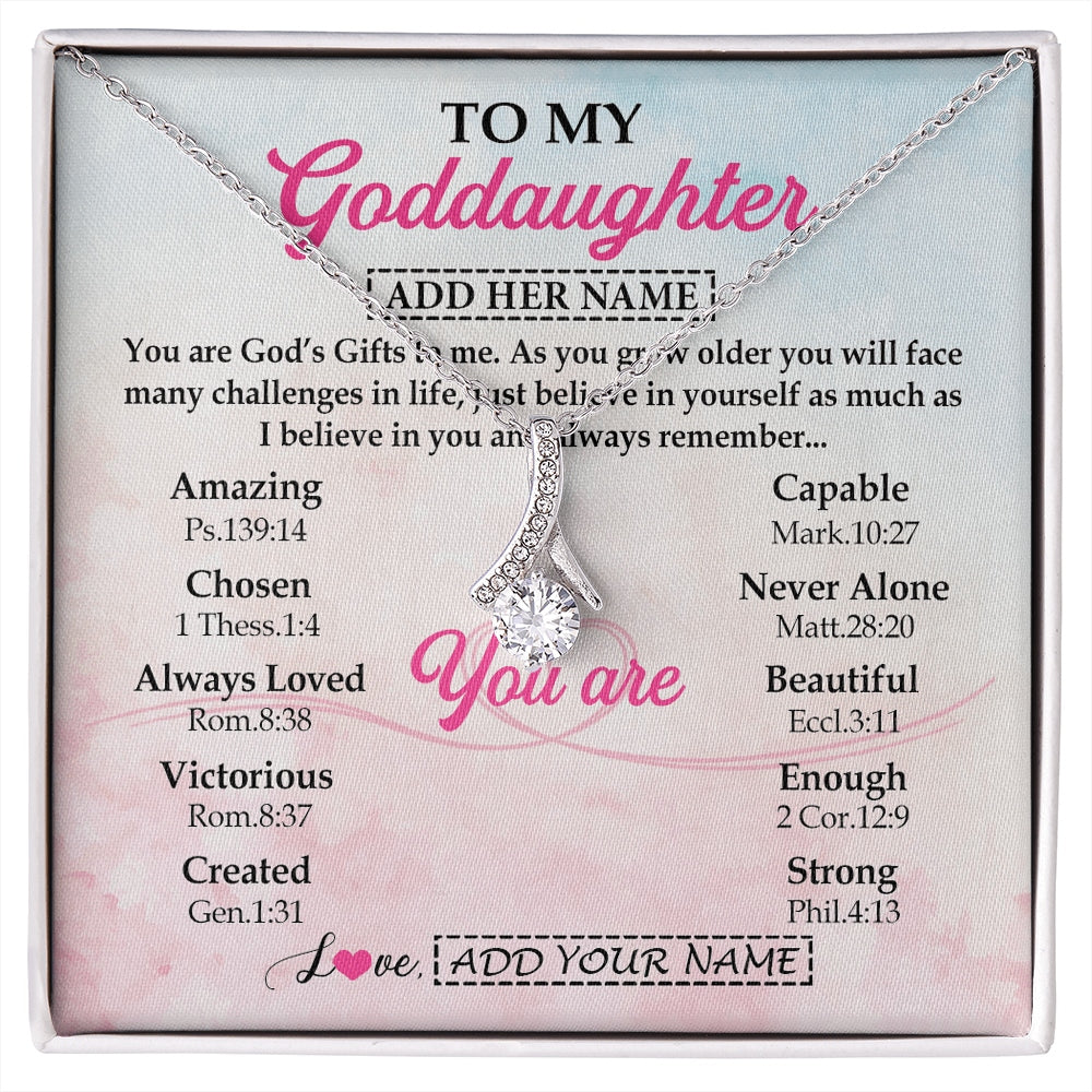 Alluring Beauty Necklace 14K White Gold Finish | 1 | Personalized To My Goddaughter Gifts Necklace From Godmother Christian Religious Jewelry Gifts For Goddaughter Birthday Christmas Custom Gift Box Message Card | https://siriusteestore.
