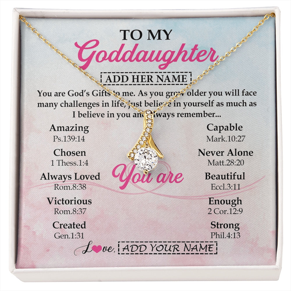 Alluring Beauty Necklace 18K Yellow Gold Finish | 1 | Personalized To My Goddaughter Gifts Necklace From Godmother Christian Religious Jewelry Gifts For Goddaughter Birthday Christmas Custom Gift Box Message Card | https://siriusteestore.