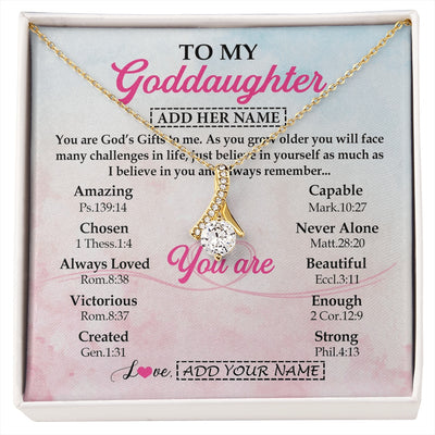 Alluring Beauty Necklace 18K Yellow Gold Finish | 1 | Personalized To My Goddaughter Gifts Necklace From Godmother Christian Religious Jewelry Gifts For Goddaughter Birthday Christmas Custom Gift Box Message Card | https://siriusteestore.