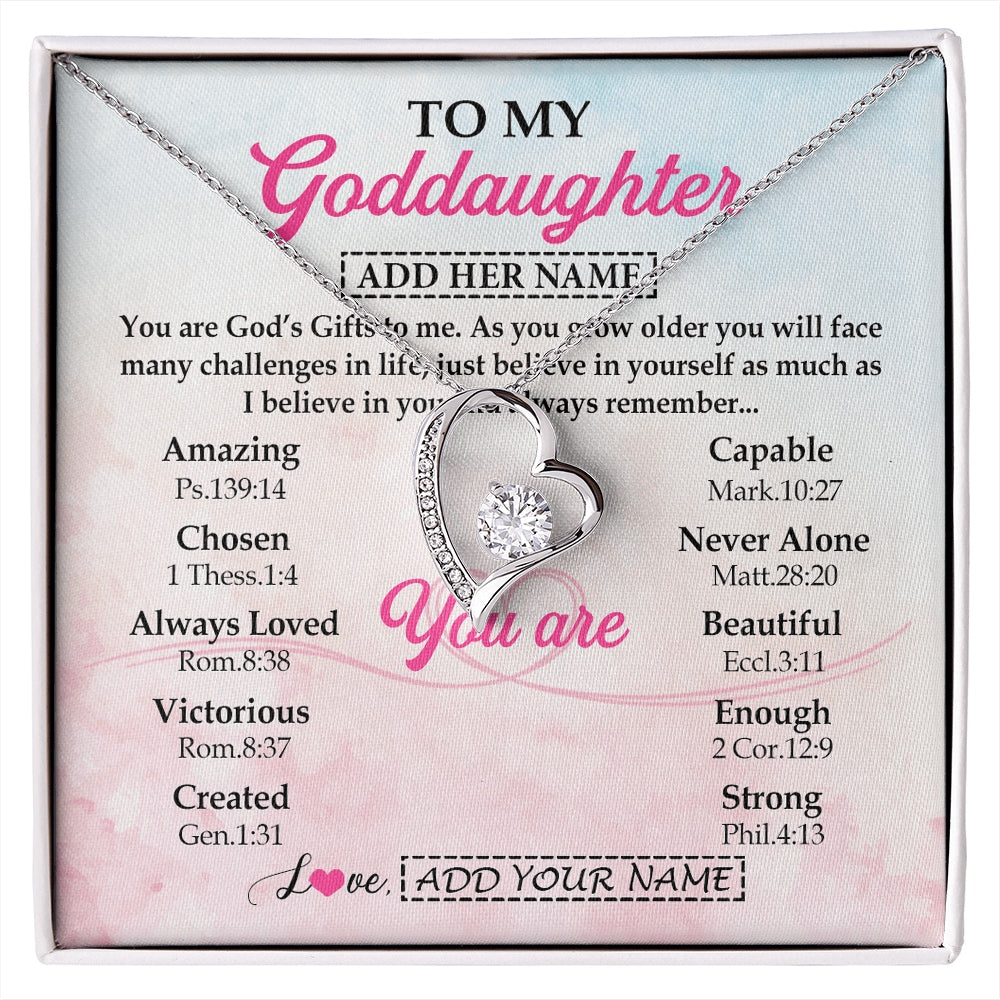 Forever Love Necklace 14K White Gold Finish | 1 | Personalized To My Goddaughter Gifts Necklace From Godmother Christian Religious Jewelry Gifts For Goddaughter Birthday Christmas Custom Gift Box Message Card | https://siriusteestore.