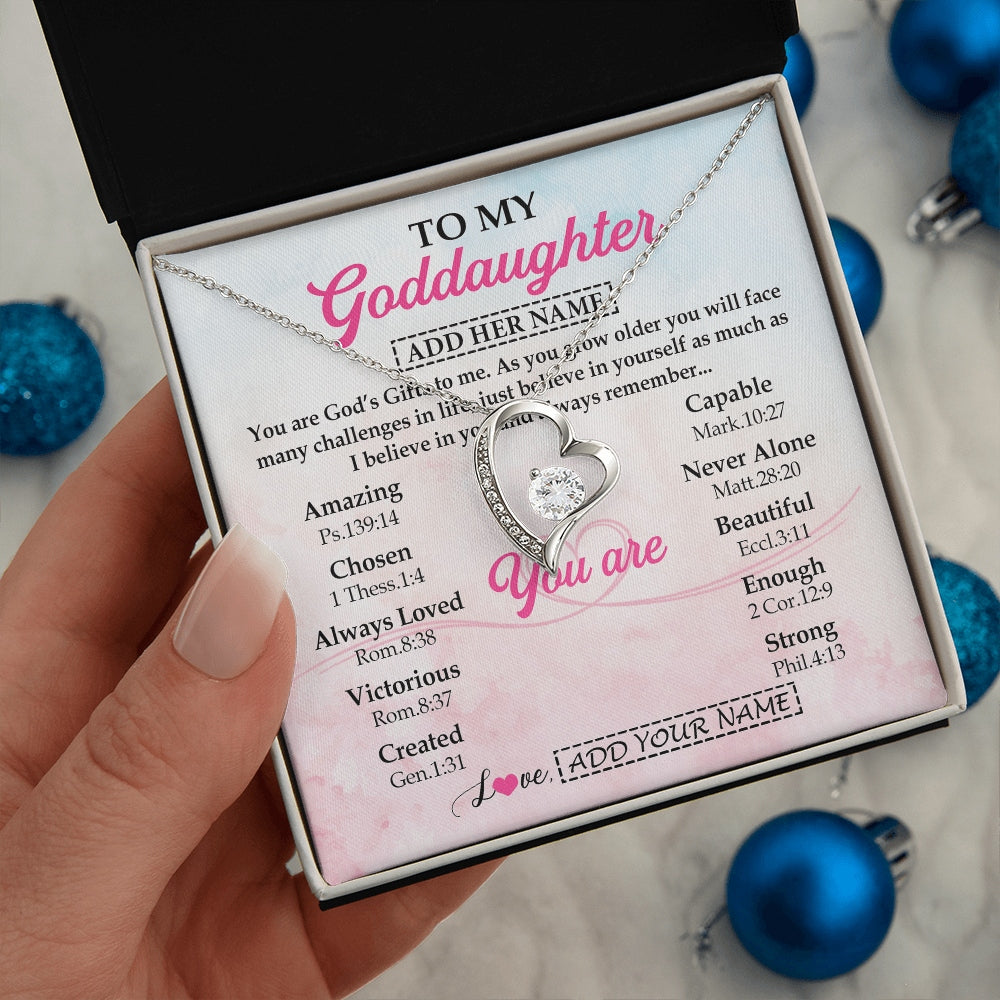 Forever Love Necklace 14K White Gold Finish | 2 | Personalized To My Goddaughter Gifts Necklace From Godmother Christian Religious Jewelry Gifts For Goddaughter Birthday Christmas Custom Gift Box Message Card | https://siriusteestore.