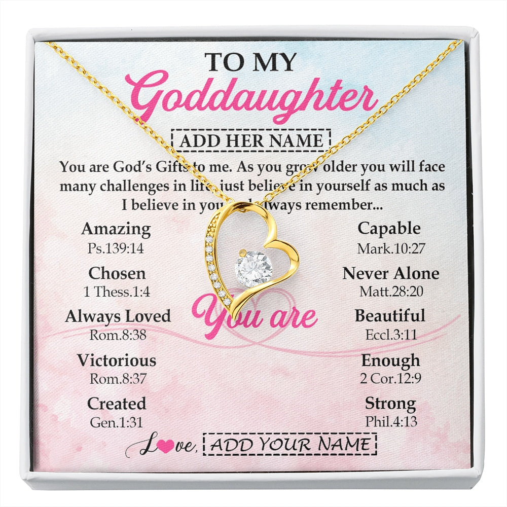 Forever Love Necklace 18K Yellow Gold Finish | 1 | Personalized To My Goddaughter Gifts Necklace From Godmother Christian Religious Jewelry Gifts For Goddaughter Birthday Christmas Custom Gift Box Message Card | https://siriusteestore.