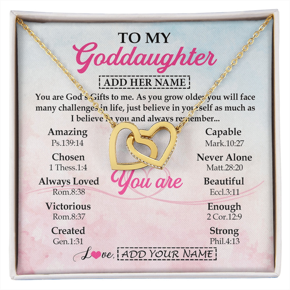 Interlocking Hearts Necklace 18K Yellow Gold Finish | 1 | Personalized To My Goddaughter Gifts Necklace From Godmother Christian Religious Jewelry Gifts For Goddaughter Birthday Christmas Custom Gift Box Message Card | https://siriusteestore.