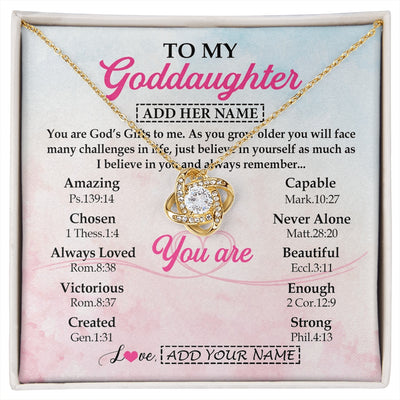 Love Knot Necklace 18K Yellow Gold Finish | 1 | Personalized To My Goddaughter Gifts Necklace From Godmother Christian Religious Jewelry Gifts For Goddaughter Birthday Christmas Custom Gift Box Message Card | https://siriusteestore.