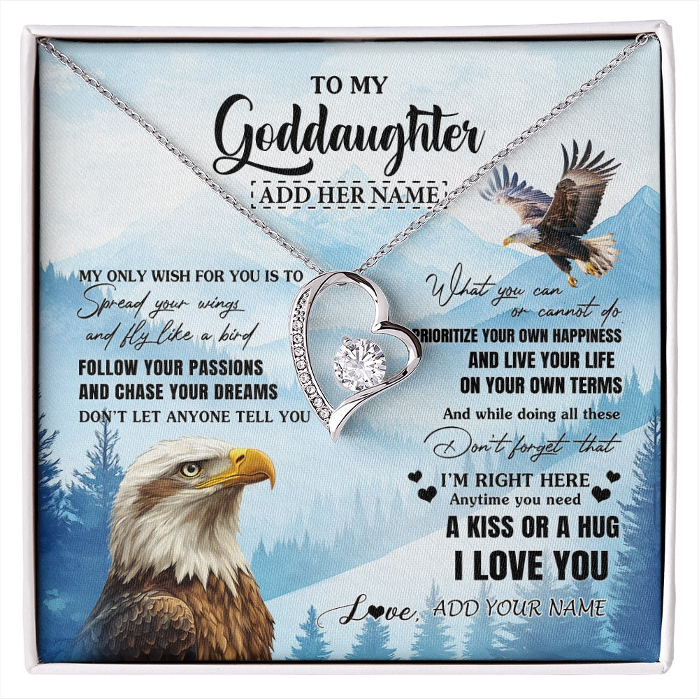 Forever Love Necklace 14K White Gold Finish | 1 | Personalized To My Goddaughter Gifts Necklace From Godmother Eagle My Only Wish For You Goddaughter Birthday Gifts Graduation Christmas Gift Box Message Card | siriusteestore.myshopify
