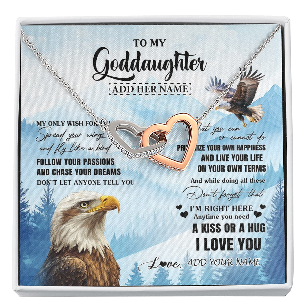 Interlocking Hearts Necklace Stainless Steel & Rose Gold Finish | 1 | Personalized To My Goddaughter Gifts Necklace From Godmother Eagle My Only Wish For You Goddaughter Birthday Gifts Graduation Christmas Gift Box Message Card | siriusteestore.myshopify