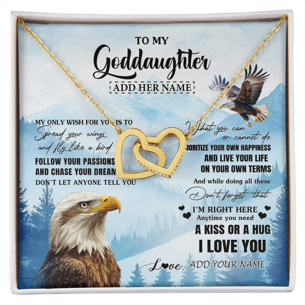 Interlocking Hearts Necklace 18K Yellow Gold Finish | 1 | Personalized To My Goddaughter Gifts Necklace From Godmother Eagle My Only Wish For You Goddaughter Birthday Gifts Graduation Christmas Gift Box Message Card | siriusteestore.myshopify