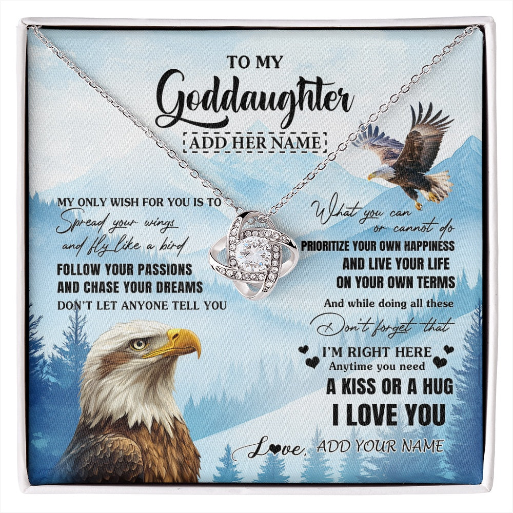 Love Knot Necklace 14K White Gold Finish | 1 | Personalized To My Goddaughter Gifts Necklace From Godmother Eagle My Only Wish For You Goddaughter Birthday Gifts Graduation Christmas Gift Box Message Card | siriusteestore.myshopify