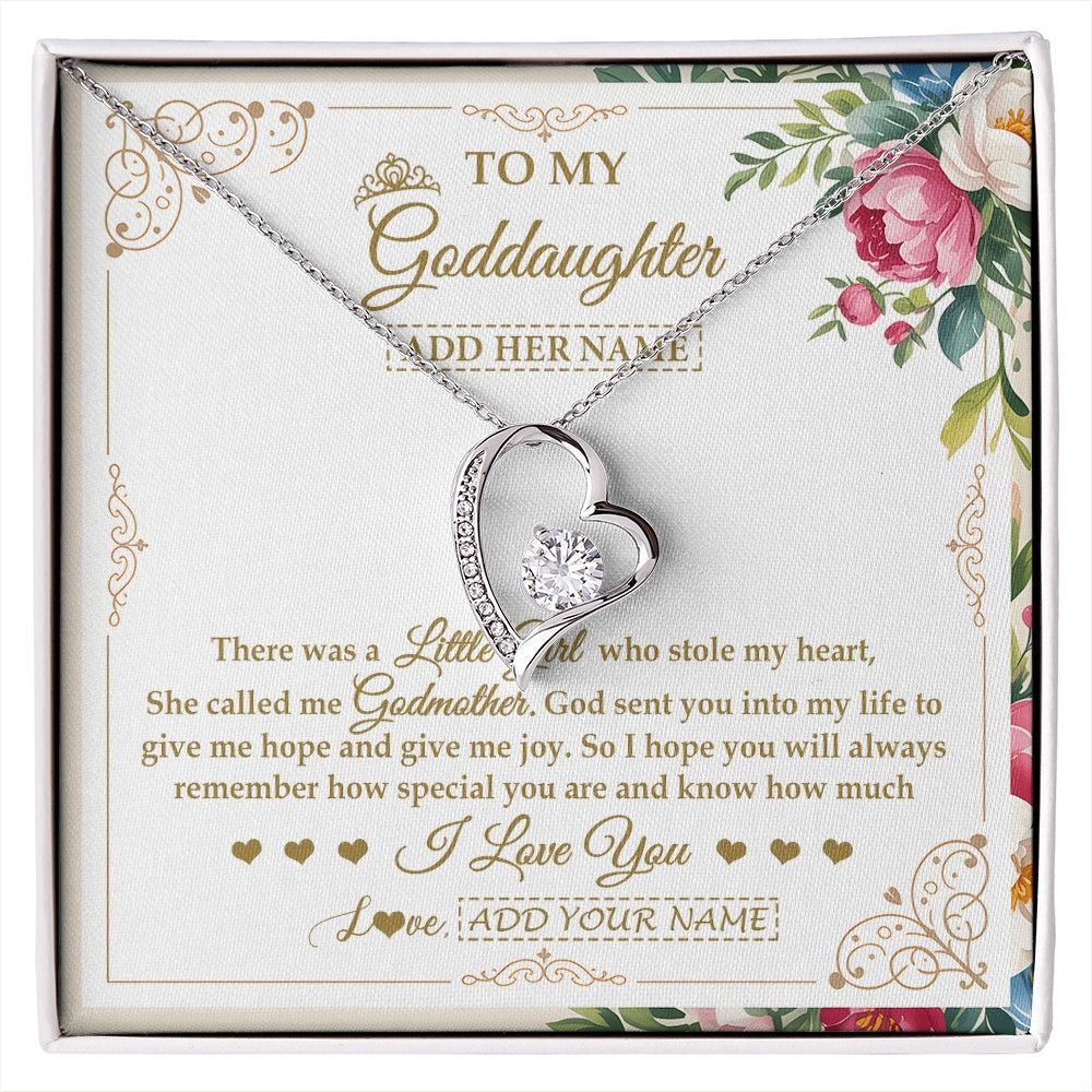 Forever Love Necklace 14K White Gold Finish | 1 | Personalized To My Goddaughter Gifts Necklace From Godmother Filled With My Love Goddaughter Birthday Gifts Graduation Wedding Christmas Gift Box Message Card | https://siriusteestore.