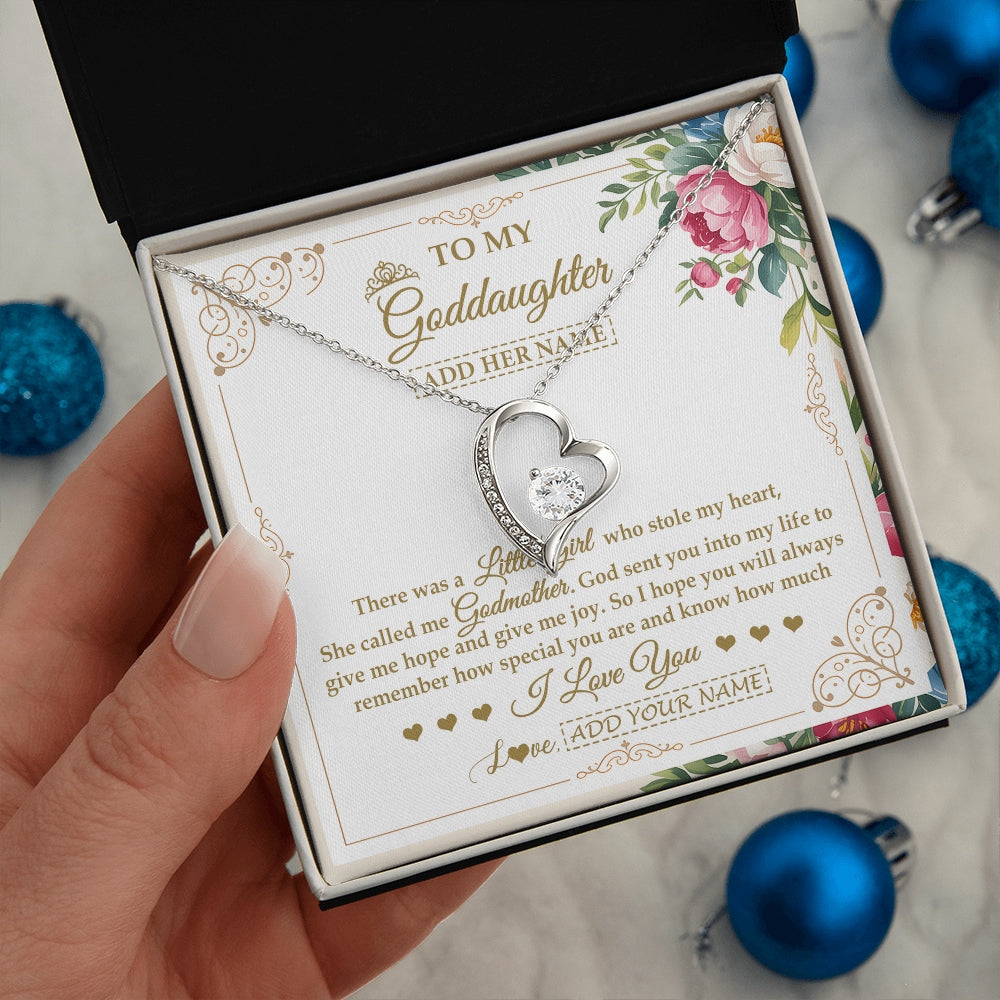 Forever Love Necklace 14K White Gold Finish | 2 | Personalized To My Goddaughter Gifts Necklace From Godmother Filled With My Love Goddaughter Birthday Gifts Graduation Wedding Christmas Gift Box Message Card | https://siriusteestore.