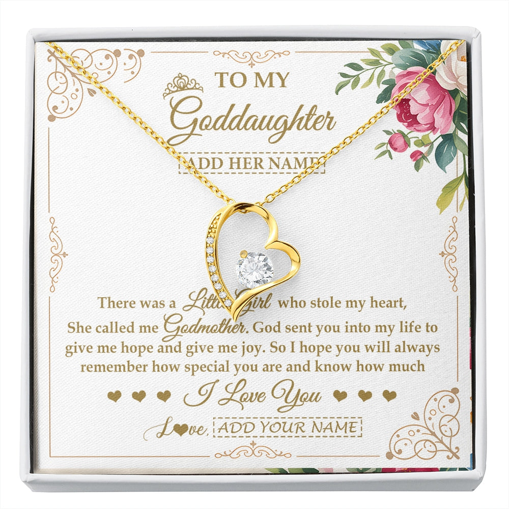 Forever Love Necklace 18K Yellow Gold Finish | 1 | Personalized To My Goddaughter Gifts Necklace From Godmother Filled With My Love Goddaughter Birthday Gifts Graduation Wedding Christmas Gift Box Message Card | https://siriusteestore.