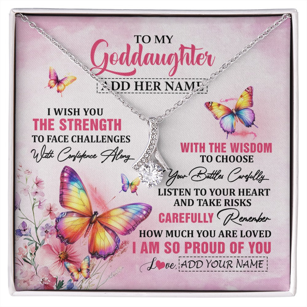 Alluring Beauty Necklace 14K White Gold Finish | 1 | Personalized To My Goddaughter Gifts Necklace From Godmother Godfather I Wish You The Strength Butterfly Goddaughter Birthday Christmas Gift Box Message Card | https://siriusteestore.