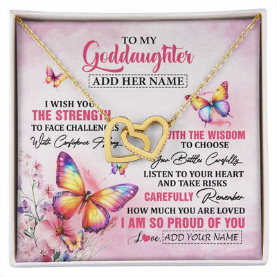 Interlocking Hearts Necklace 18K Yellow Gold Finish | 1 | Personalized To My Goddaughter Gifts Necklace From Godmother Godfather I Wish You The Strength Butterfly Goddaughter Birthday Christmas Gift Box Message Card | https://siriusteestore.