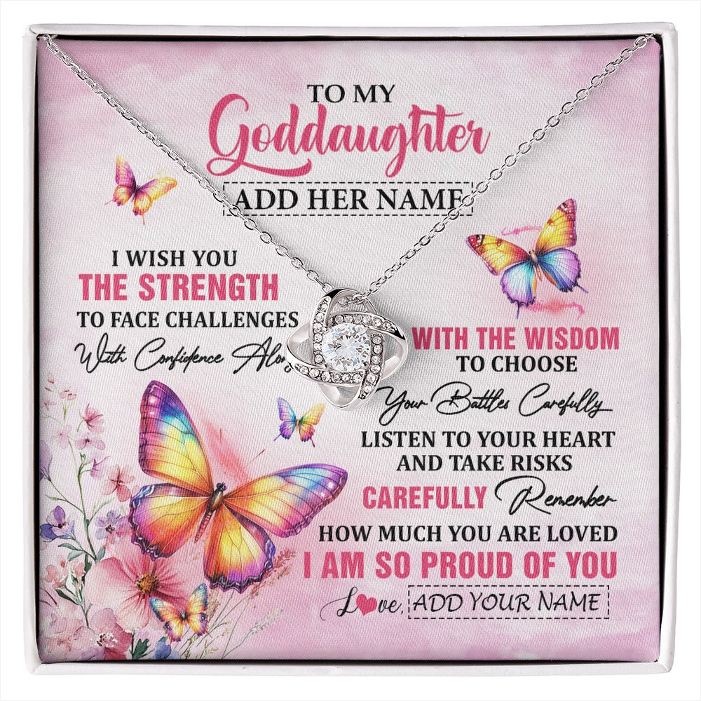 Love Knot Necklace 14K White Gold Finish | 1 | Personalized To My Goddaughter Gifts Necklace From Godmother Godfather I Wish You The Strength Butterfly Goddaughter Birthday Christmas Gift Box Message Card | https://siriusteestore.