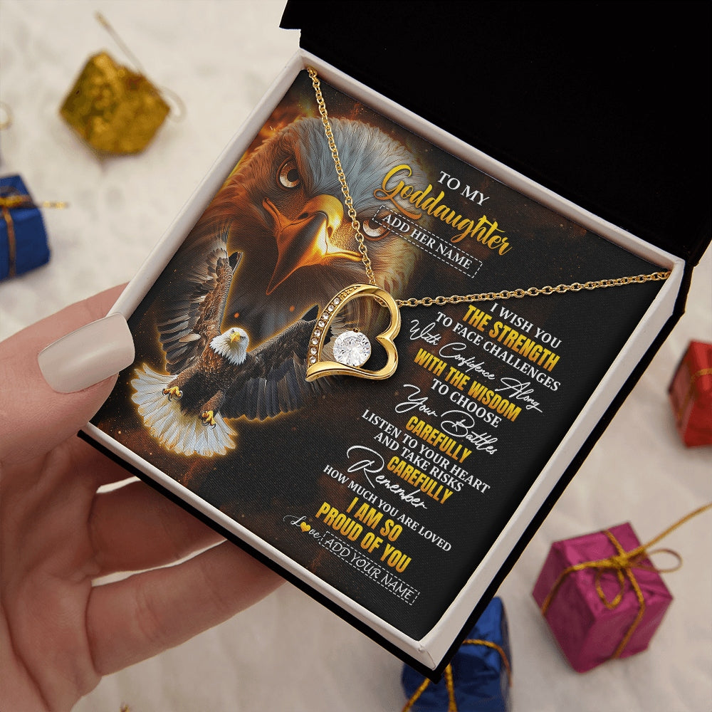 Forever Love Necklace 18K Yellow Gold Finish | 2 | Personalized To My Goddaughter Gifts Necklace From Godmother Godfather I Wish You The Strength Eagle Goddaughter Birthday Gifts Christmas Gift Box Message Card | https://siriusteestore.