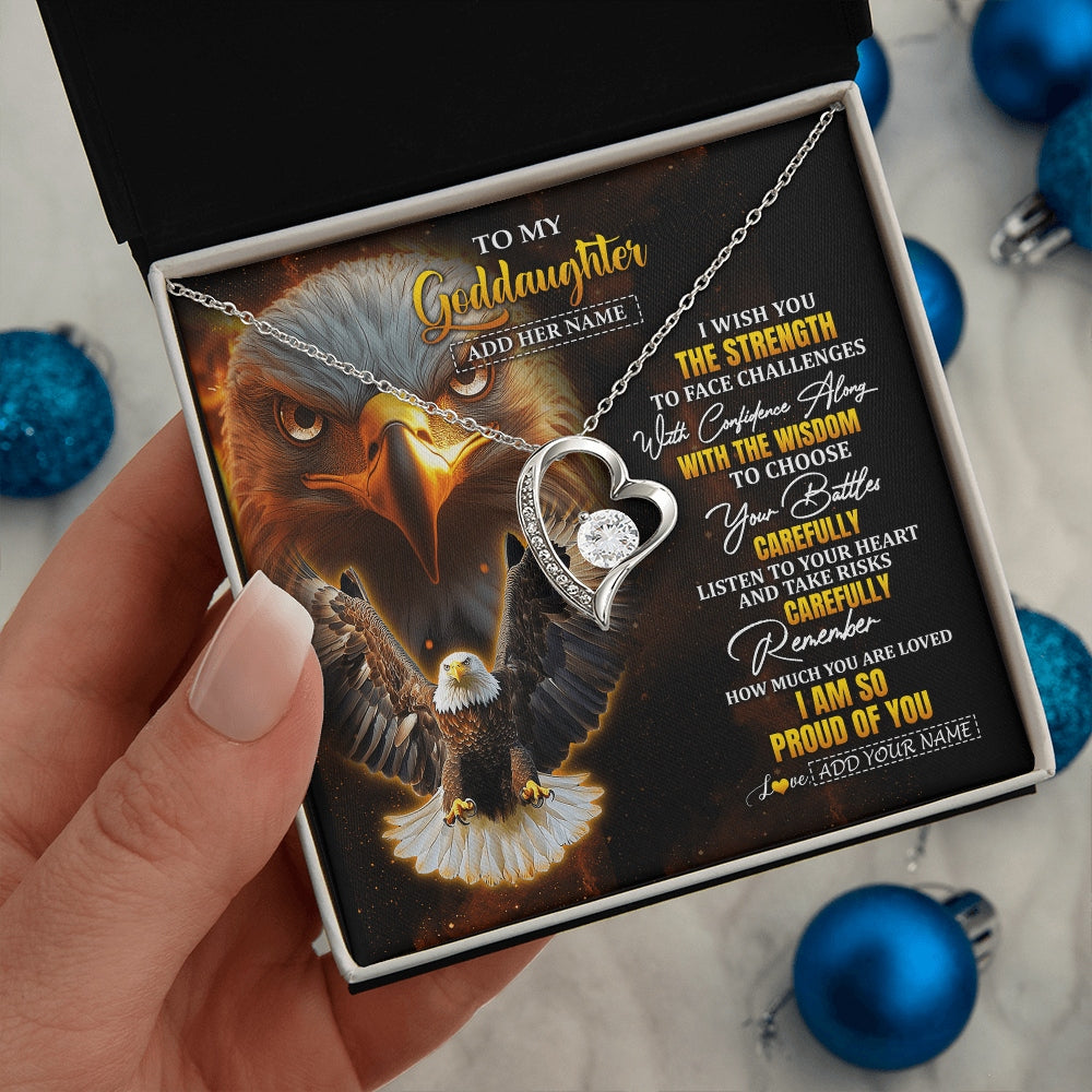 Forever Love Necklace 14K White Gold Finish | 2 | Personalized To My Goddaughter Gifts Necklace From Godmother Godfather I Wish You The Strength Eagle Goddaughter Birthday Gifts Christmas Gift Box Message Card | https://siriusteestore.