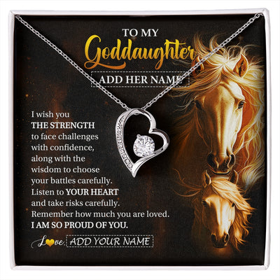 Forever Love Necklace 14K White Gold Finish | 1 | Personalized To My Goddaughter Gifts Necklace From Godmother Godfather I Wish You The Strength Horse Goddaughter Birthday Gifts Christmas Gift Box Message Card | https://siriusteestore.