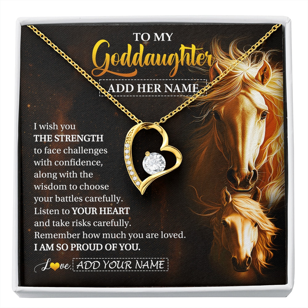 Forever Love Necklace 18K Yellow Gold Finish | 1 | Personalized To My Goddaughter Gifts Necklace From Godmother Godfather I Wish You The Strength Horse Goddaughter Birthday Gifts Christmas Gift Box Message Card | https://siriusteestore.