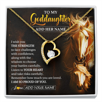 Forever Love Necklace 18K Yellow Gold Finish | 1 | Personalized To My Goddaughter Gifts Necklace From Godmother Godfather I Wish You The Strength Horse Goddaughter Birthday Gifts Christmas Gift Box Message Card | https://siriusteestore.