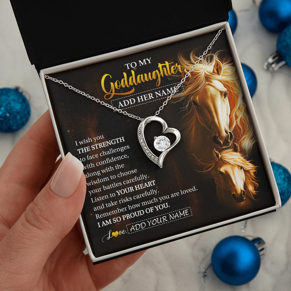 Forever Love Necklace 14K White Gold Finish | 2 | Personalized To My Goddaughter Gifts Necklace From Godmother Godfather I Wish You The Strength Horse Goddaughter Birthday Gifts Christmas Gift Box Message Card | https://siriusteestore.