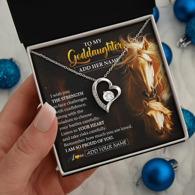 Forever Love Necklace 14K White Gold Finish | 2 | Personalized To My Goddaughter Gifts Necklace From Godmother Godfather I Wish You The Strength Horse Goddaughter Birthday Gifts Christmas Gift Box Message Card | https://siriusteestore.