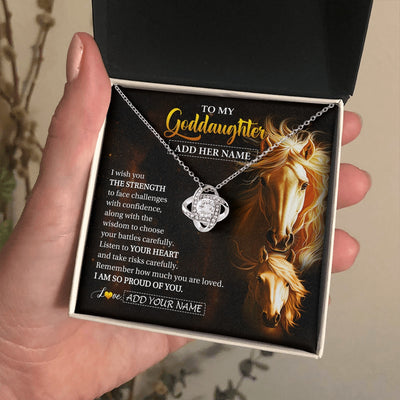 Love Knot Necklace 14K White Gold Finish | 2 | Personalized To My Goddaughter Gifts Necklace From Godmother Godfather I Wish You The Strength Horse Goddaughter Birthday Gifts Christmas Gift Box Message Card | https://siriusteestore.