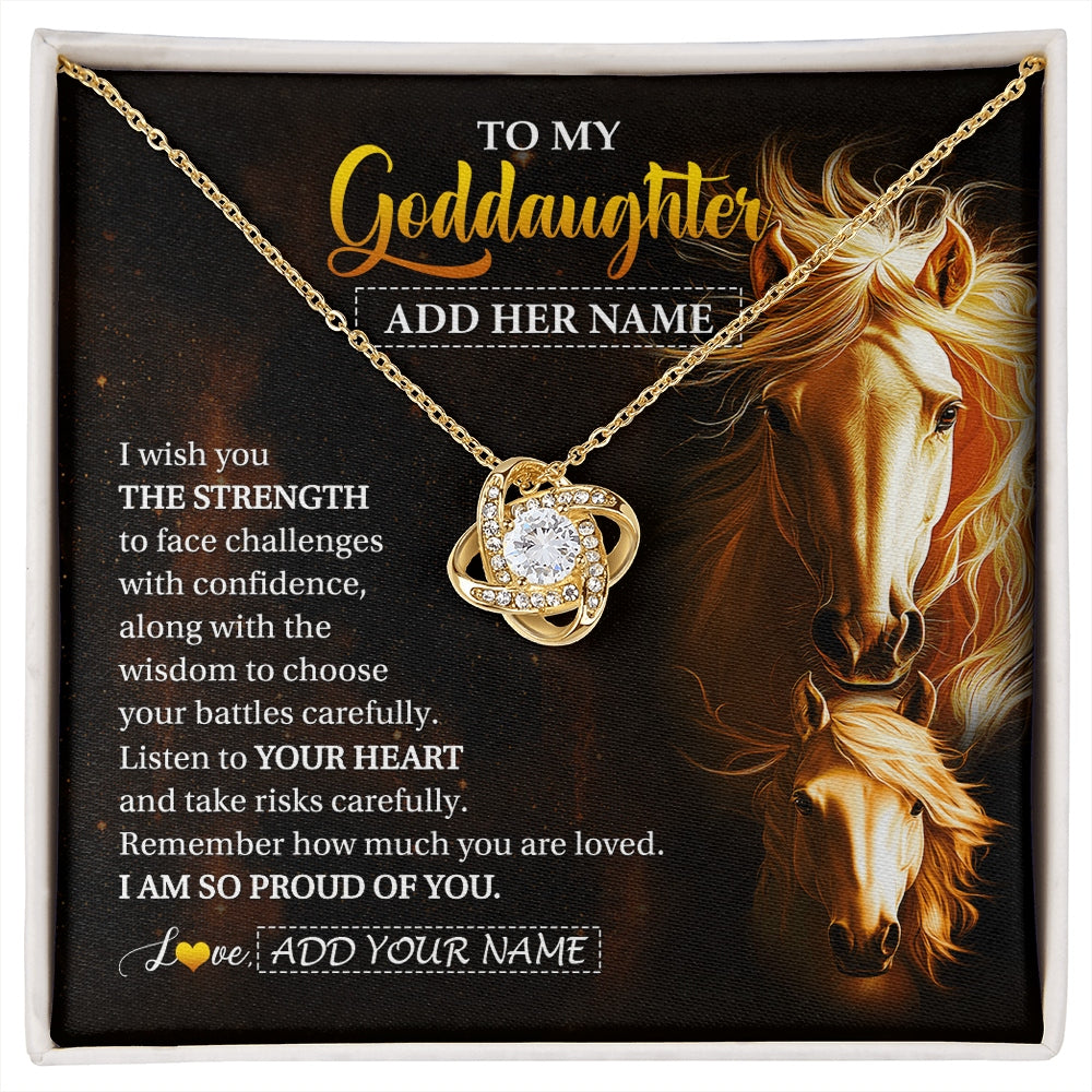 Love Knot Necklace 18K Yellow Gold Finish | 1 | Personalized To My Goddaughter Gifts Necklace From Godmother Godfather I Wish You The Strength Horse Goddaughter Birthday Gifts Christmas Gift Box Message Card | https://siriusteestore.
