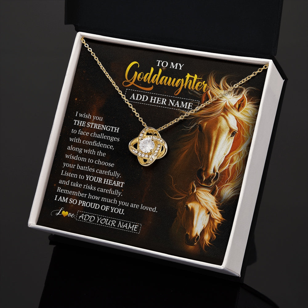 Love Knot Necklace 18K Yellow Gold Finish | 2 | Personalized To My Goddaughter Gifts Necklace From Godmother Godfather I Wish You The Strength Horse Goddaughter Birthday Gifts Christmas Gift Box Message Card | https://siriusteestore.
