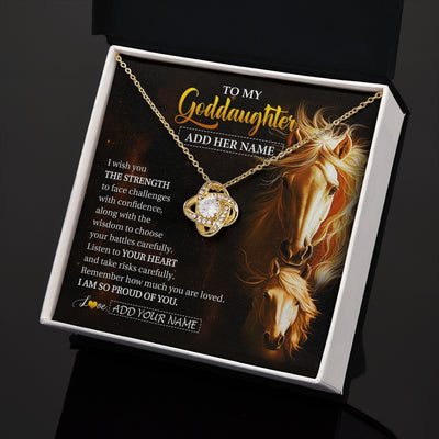 Love Knot Necklace 18K Yellow Gold Finish | 2 | Personalized To My Goddaughter Gifts Necklace From Godmother Godfather I Wish You The Strength Horse Goddaughter Birthday Gifts Christmas Gift Box Message Card | https://siriusteestore.