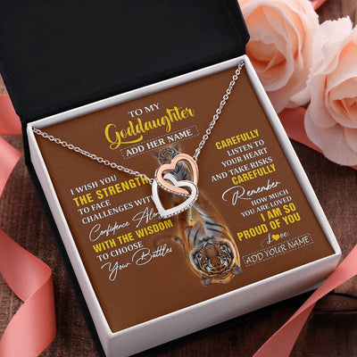 Interlocking Hearts Necklace Stainless Steel & Rose Gold Finish | 2 | Personalized To My Goddaughter Gifts Necklace From Godmother Godfather I Wish You The Strength Tiger Goddaughter Birthday Gifts Christmas Gift Box Message Card | https://siriusteestore.