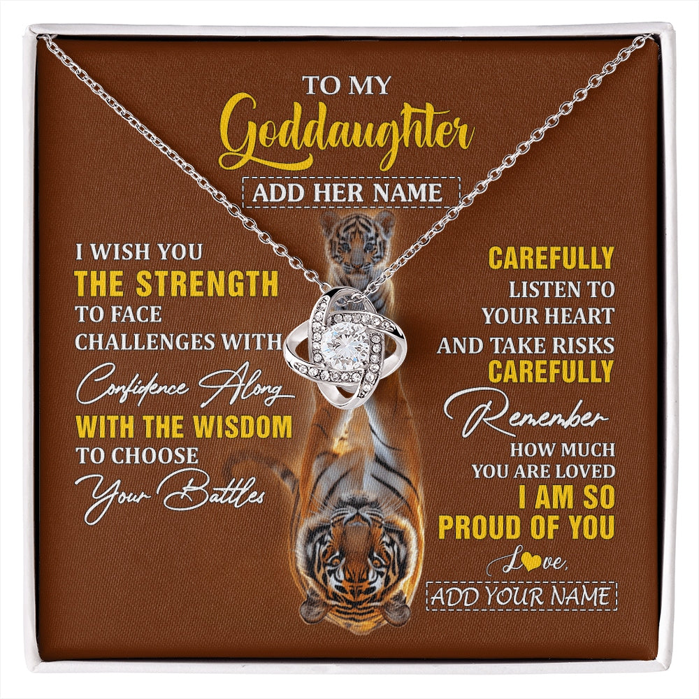Love Knot Necklace 14K White Gold Finish | 1 | Personalized To My Goddaughter Gifts Necklace From Godmother Godfather I Wish You The Strength Tiger Goddaughter Birthday Gifts Christmas Gift Box Message Card | https://siriusteestore.