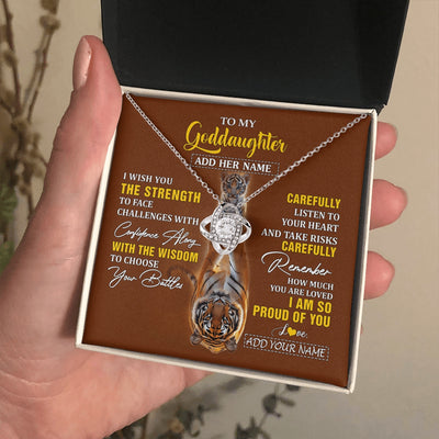 Love Knot Necklace 14K White Gold Finish | 2 | Personalized To My Goddaughter Gifts Necklace From Godmother Godfather I Wish You The Strength Tiger Goddaughter Birthday Gifts Christmas Gift Box Message Card | https://siriusteestore.