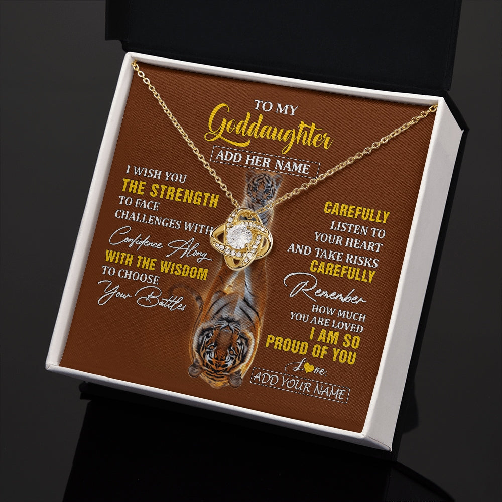 Love Knot Necklace 18K Yellow Gold Finish | 2 | Personalized To My Goddaughter Gifts Necklace From Godmother Godfather I Wish You The Strength Tiger Goddaughter Birthday Gifts Christmas Gift Box Message Card | https://siriusteestore.