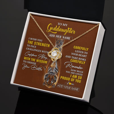 Love Knot Necklace 18K Yellow Gold Finish | 2 | Personalized To My Goddaughter Gifts Necklace From Godmother Godfather I Wish You The Strength Tiger Goddaughter Birthday Gifts Christmas Gift Box Message Card | https://siriusteestore.