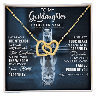 Interlocking Hearts Necklace 18K Yellow Gold Finish | 1 | Personalized To My Goddaughter Gifts Necklace From Godmother Godfather I Wish You The Strength Wolf Goddaughter Birthday Gifts Christmas Gift Box Message Card | https://siriusteestore.