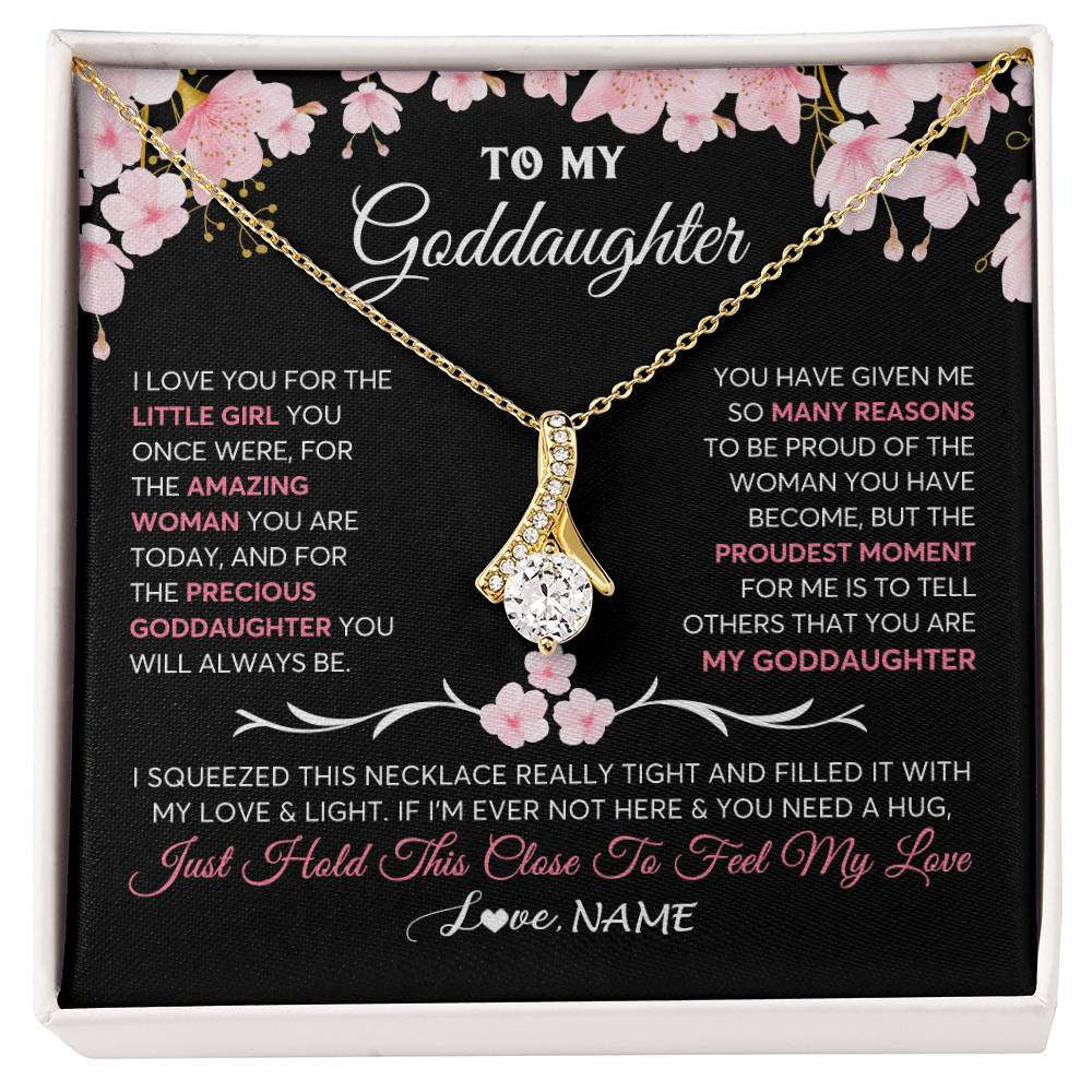 Alluring Beauty Necklace 18K Yellow Gold Finish | 1 | Personalized To My Goddaughter Gifts Necklace From Godmother Godfather Love Precious Goddaughter Birthday Graduation Christmas Customized Gift Box Message Card | siriusteestore